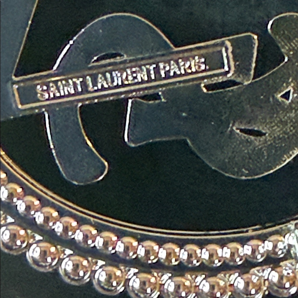 Vintage YSL Silver Tone Brooch with Crystals and Faux Pearls 2” - Picture 4 of 7